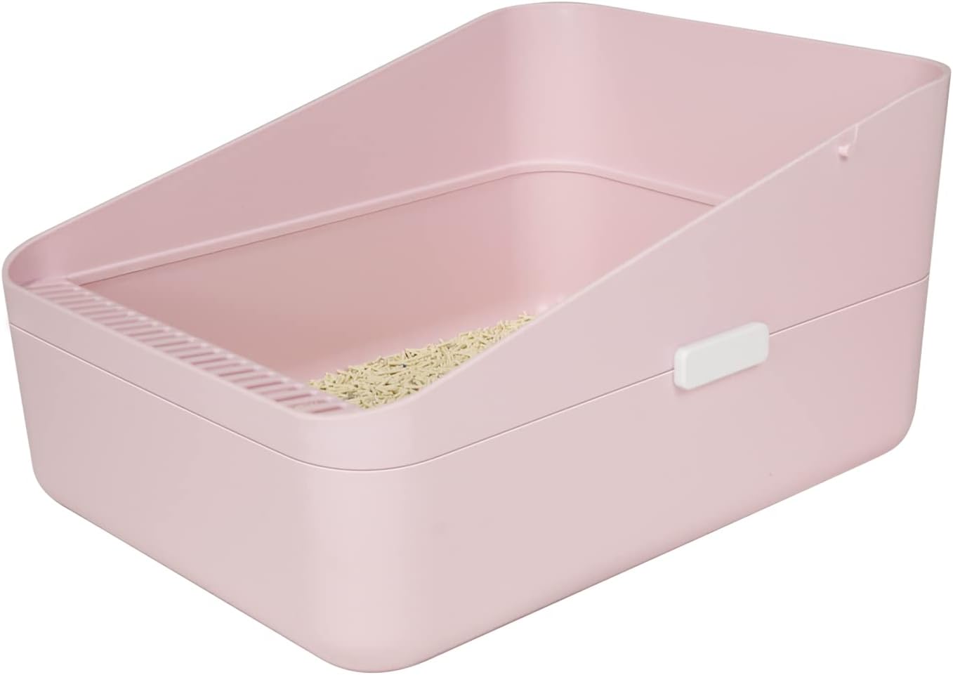 Open High-Sided Litter Box: Pink Medium Anti-Scatter Design - Self-Cleaning Sifting Tray - Low Tracking for Small Cats