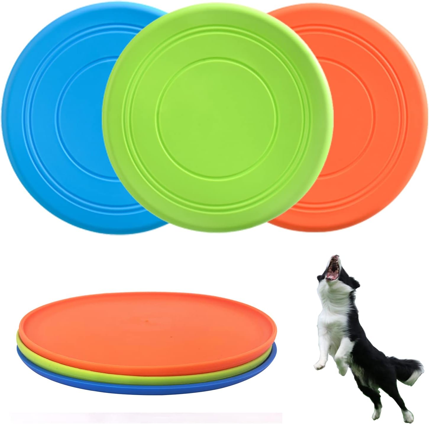 Dog Flying Disc, 3 Pack Dog Flyer Toys, Soft Rubber Interactive Lightweight Flying Disc Dog Toy for Small Large Dogs - Floats in Water & Safe on Teeth, 7 inch.