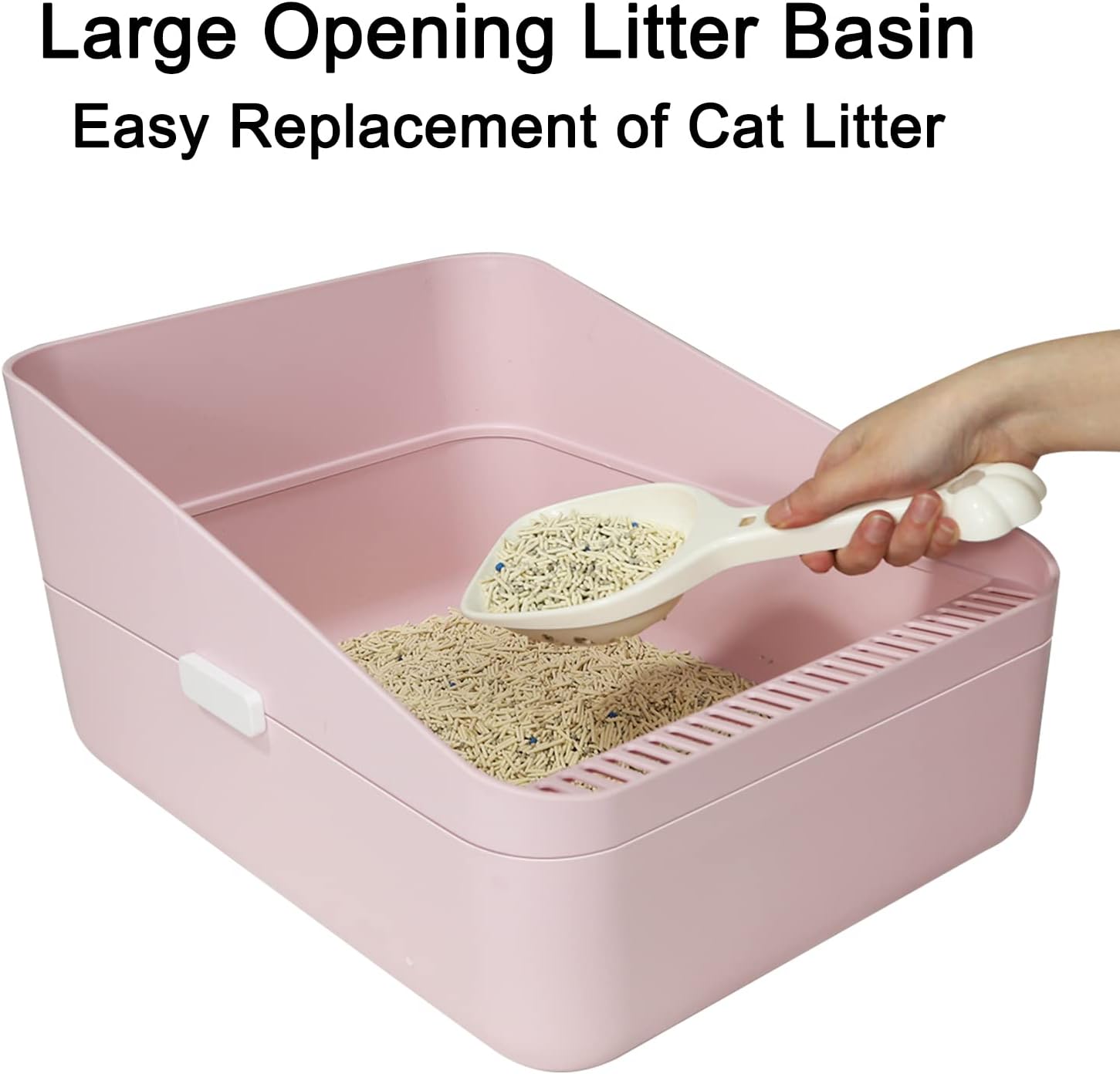 Open High-Sided Litter Box: Pink Medium Anti-Scatter Design - Self-Cleaning Sifting Tray - Low Tracking for Small Cats