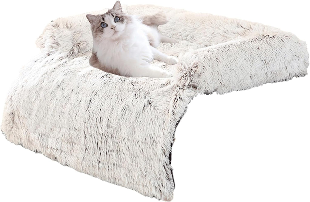 Calming Dog Bed Fluffy Plush Dog Mat for Furniture Protector with Removable Washable Cover for Large Medium Small Dogs and Cats,Detachable and Washable (Coffee,Medium)