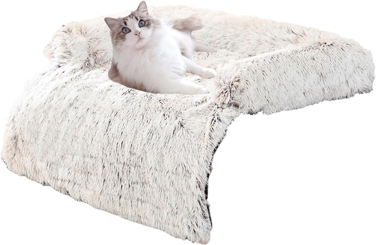 Calming Dog Bed Fluffy Plush Dog Mat for Furniture Protector with Removable Washable Cover for Large Medium Small Dogs and Cats,Detachable and Washable (Coffee,Medium)