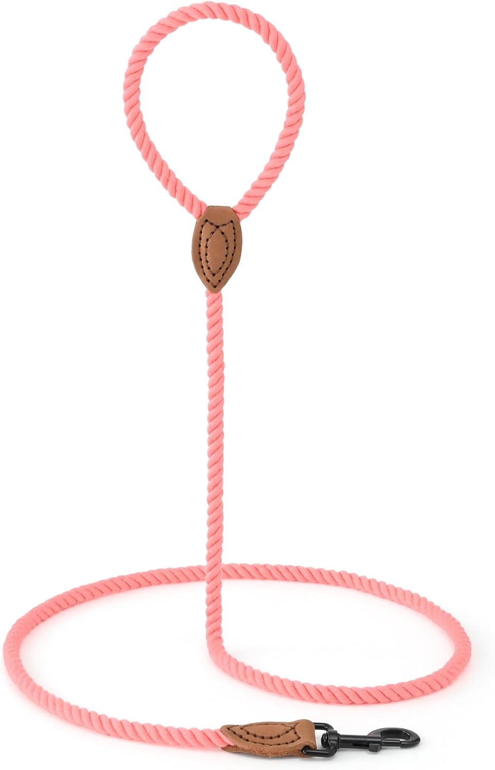 Dog Leash, Braided Cotton Rope Leashes with Leather Tailor Tip with Leather Tip - Heavy Duty Metal Clasp, 4FT, 1/2" Thick - Wedding, Walking Leash for Medium Large Dogs(Pink)