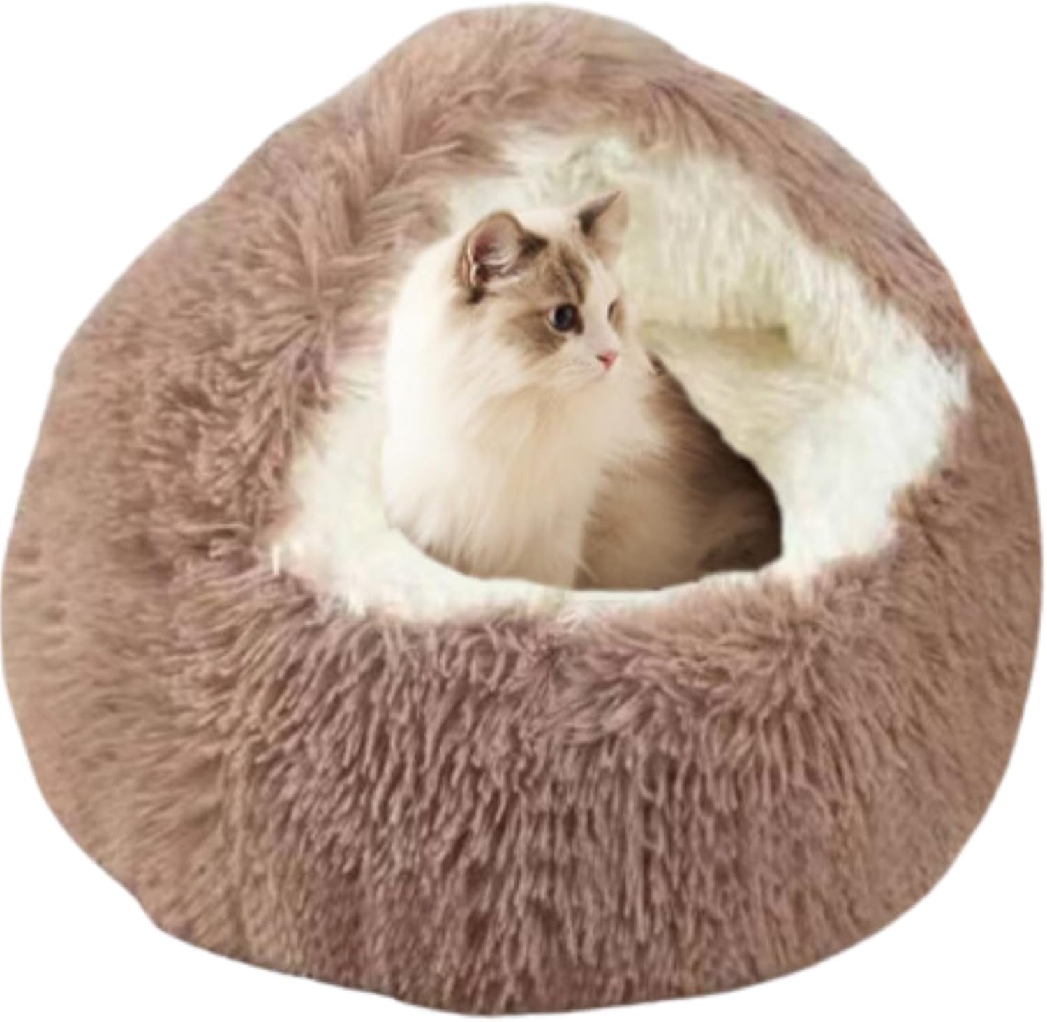 Small Dog Bed with Cover Cave, Cozy Cat Cave Bed, Round Puppy Bed with Hooded Cover, Cat Beds for Indoor Cats Washable, Puppy Beds with Anti-Slip Bottom (Brown,Medium)