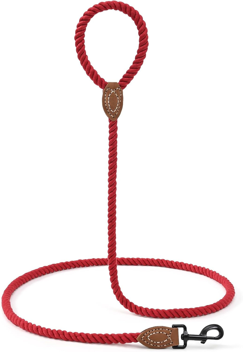 Dog Leash | Braided Cotton Rope Dog Leashes with Leather Tailor Tip | 4 Feet Dog Leash w Heavy Duty Metal Clasp | Wedding Dog Leash (Red, 48 Inches)