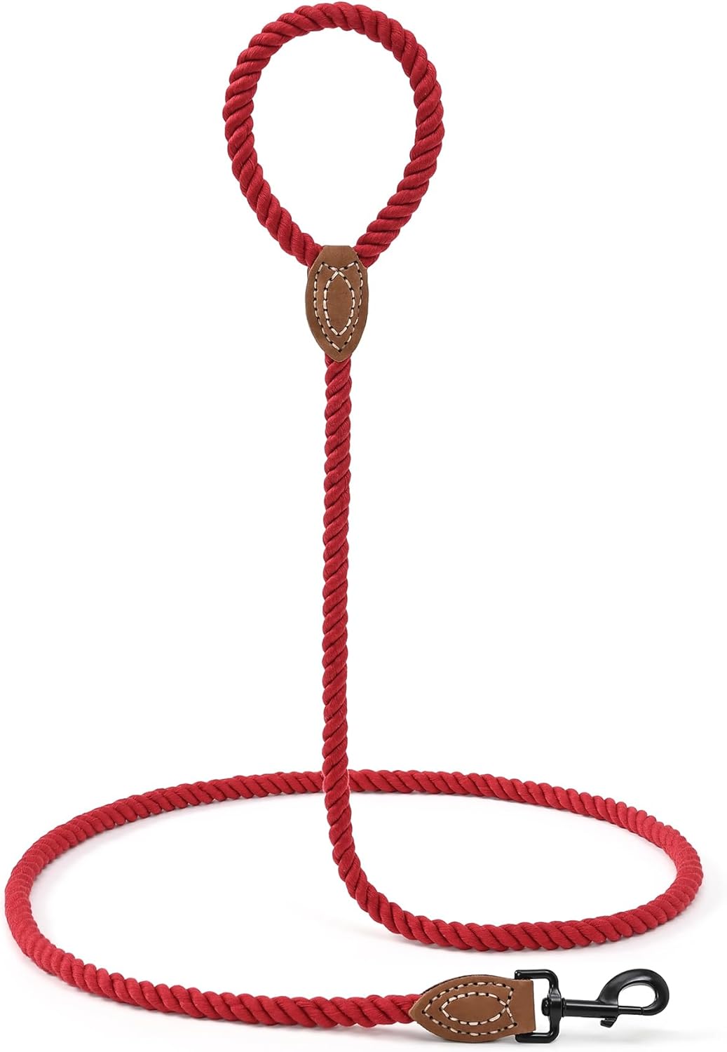 Dog Leash | Braided Cotton Rope Dog Leashes with Leather Tailor Tip | 4 Feet Dog Leash w Heavy Duty Metal Clasp | Wedding Dog Leash (Red, 48 Inches)