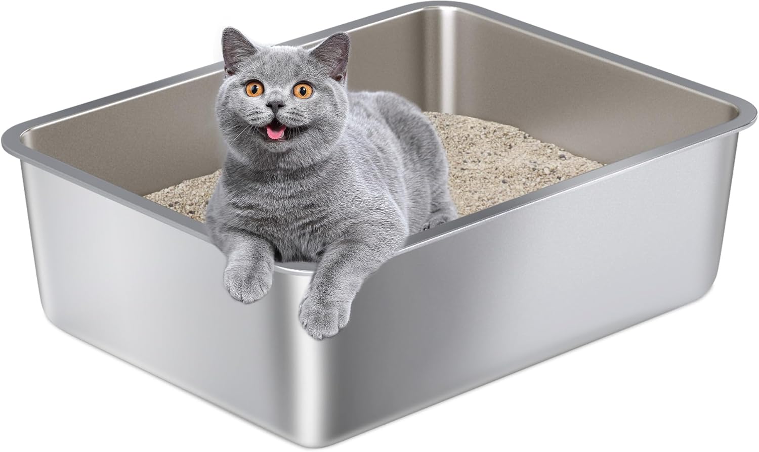 Stainless Steel Litter Box,Metal Cat Litter Box-6" High Side for Cats,Cat LitterBox for Kitty/Kitten and Rabbits, Stainless Steel Cats Litterbox, Easy Clean Non Stick No Smell