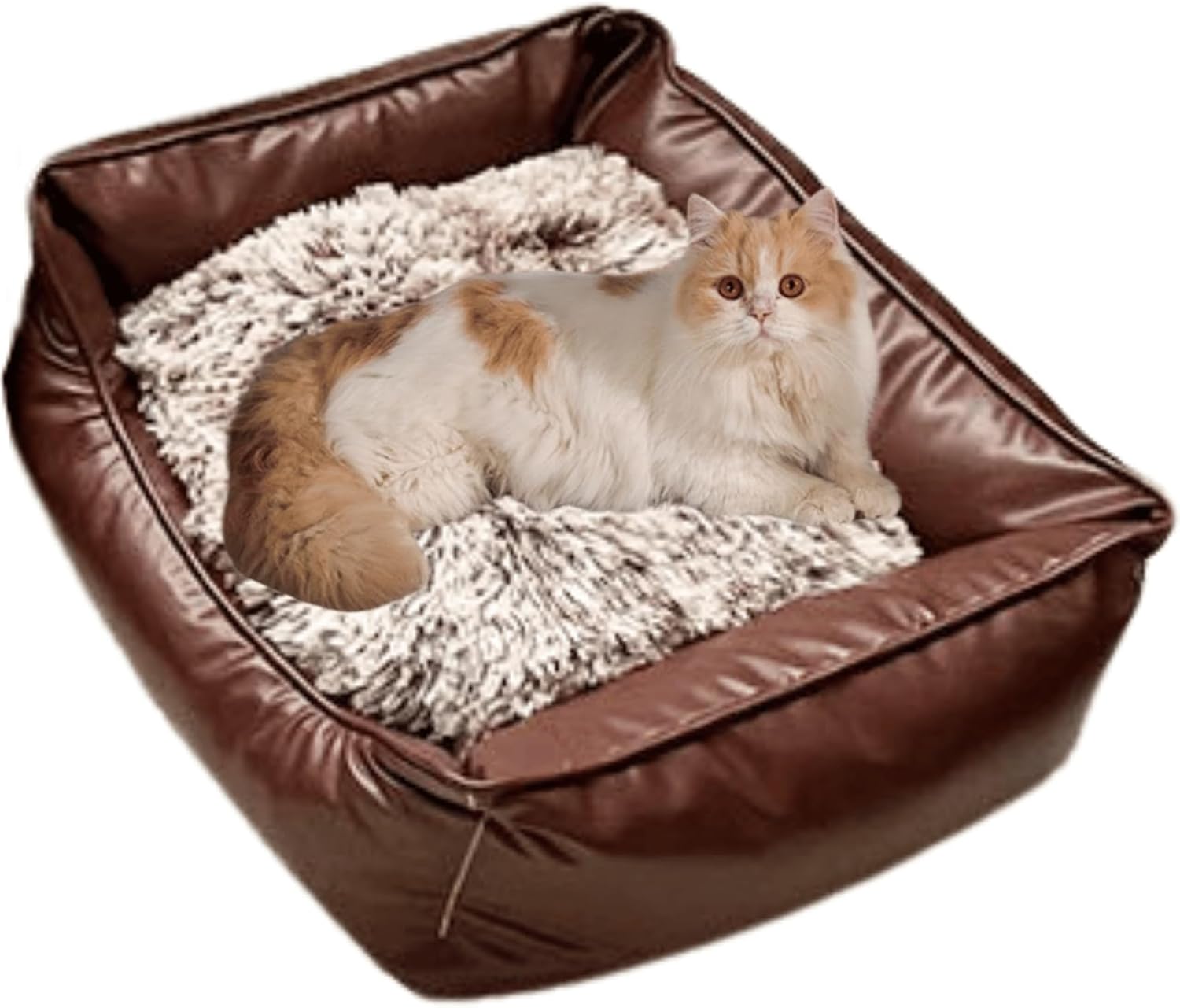 Pet Sofa Bed, Vintage Cat Dog Faux Leather Sofa with Non-Slip Bottom for Dogs Cats with Plush Cushions (Large)