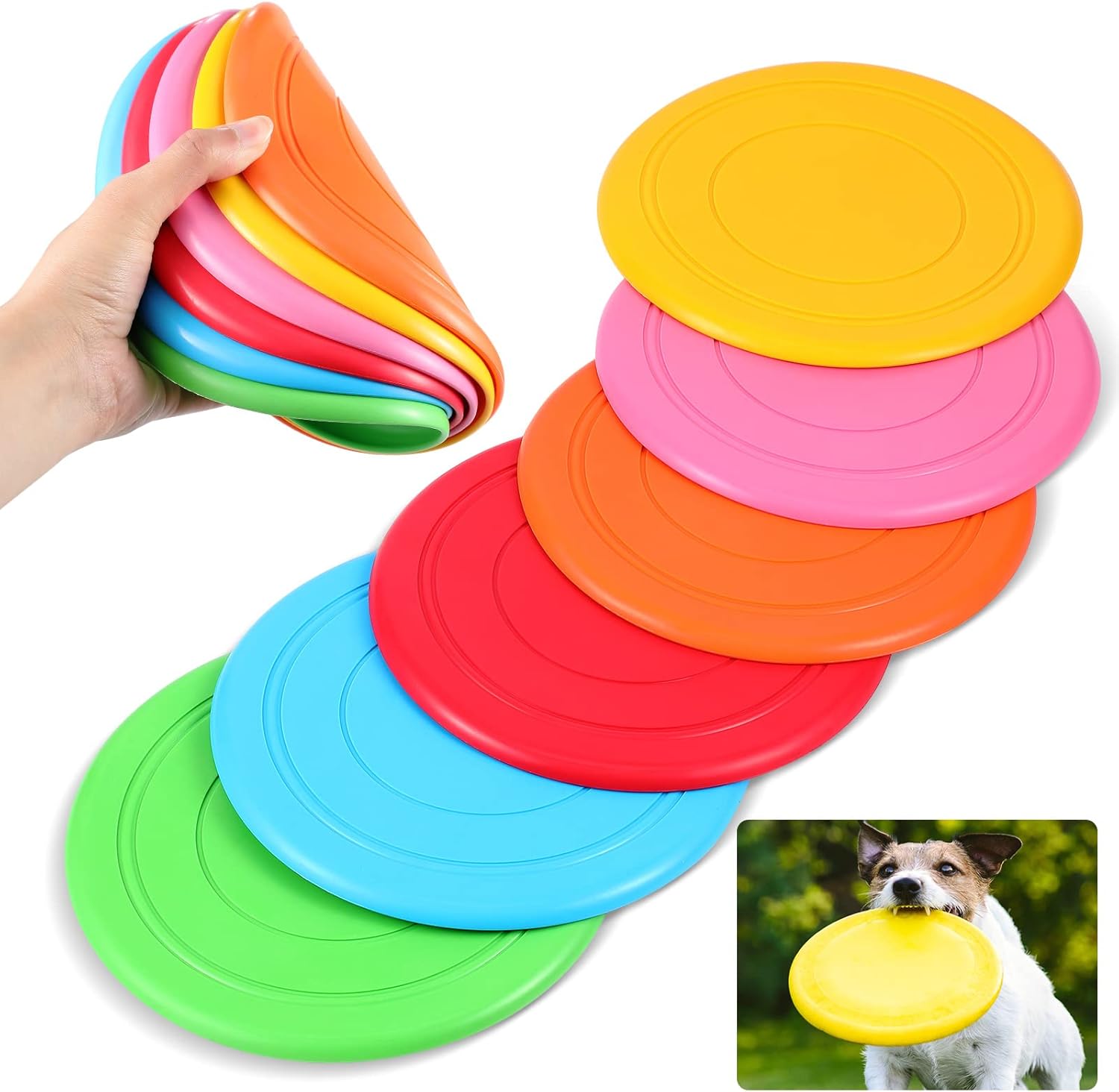 6 Pieces Flying Discs for Dog Soft Rubber Dog Training Flying Discs Outdoor Playing Disk Flyer for Kindergarten Teaching Pets Backyard Lawn Games Birthday Sports Themed Party, 6 Color