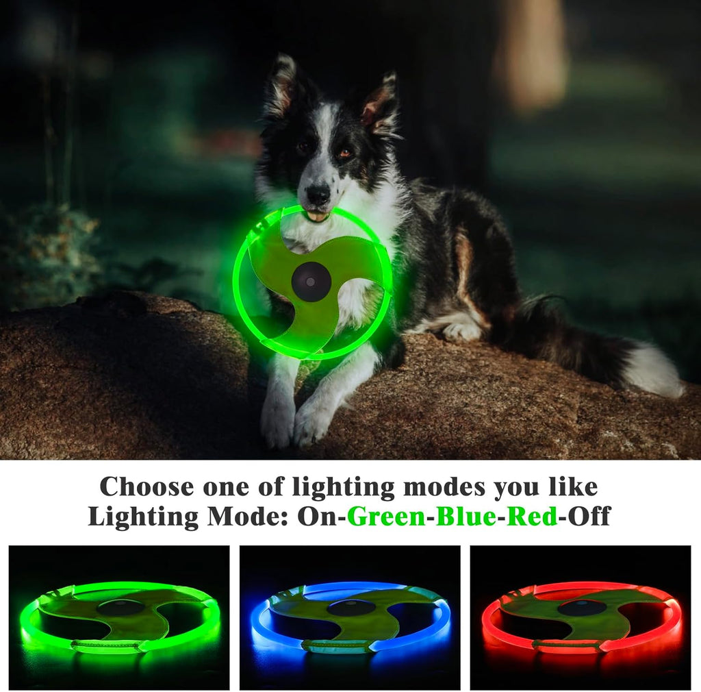 Dog Flying Disc, Rechargeable  Light Dog Flying Disc Flyer Pet Toys, Glow in The Dark Pet Toy with 3 Light Models, High Visibility Lighted Pet Training Throwing Playing for Exercise