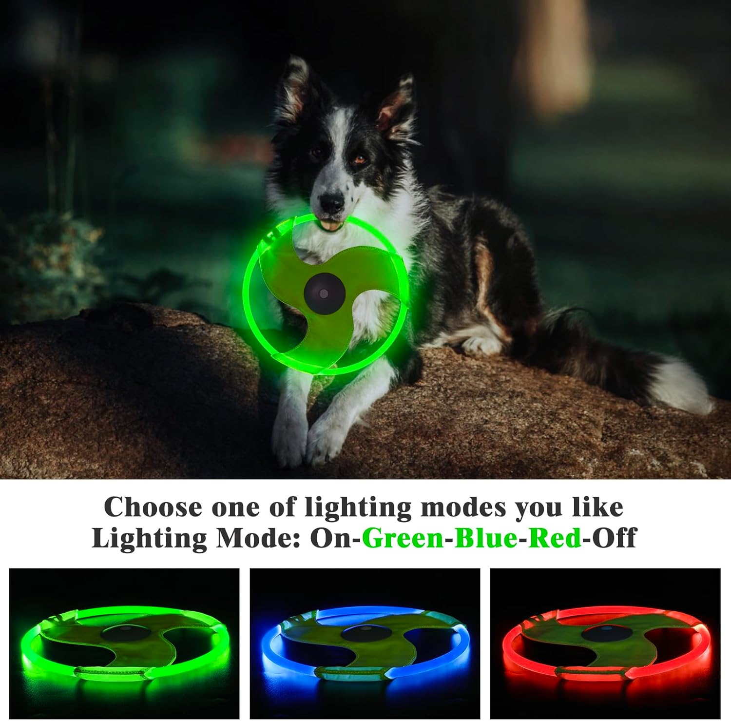 Dog Flying Disc, Rechargeable  Light Dog Flying Disc Flyer Pet Toys, Glow in The Dark Pet Toy with 3 Light Models, High Visibility Lighted Pet Training Throwing Playing for Exercise