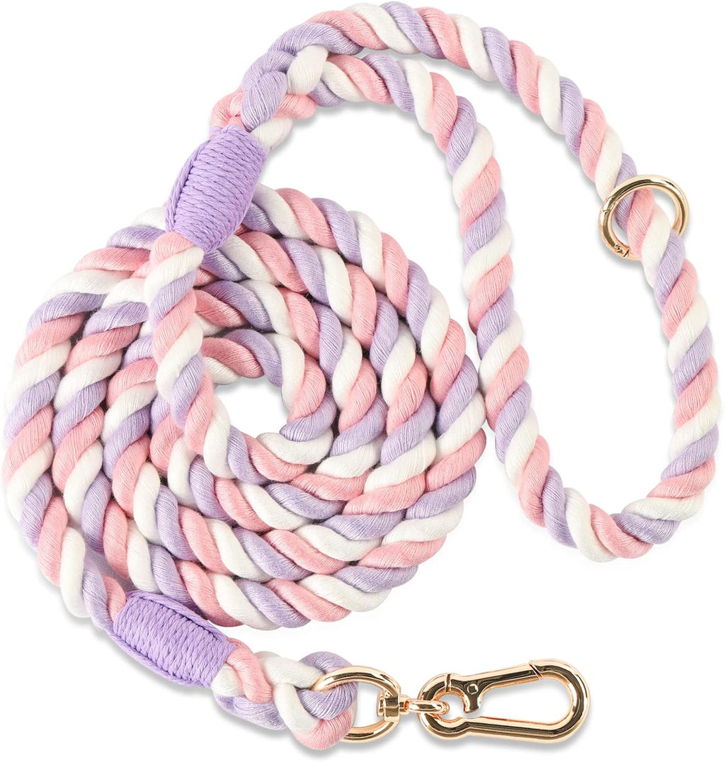 Rope Dog Leash Handmade Braided Cotton Rope Leashes with Heavy Duty Metal Clasp, Cute Dog Leash, Wedding Dog Leash (Unicorn Purple, 5 FT)