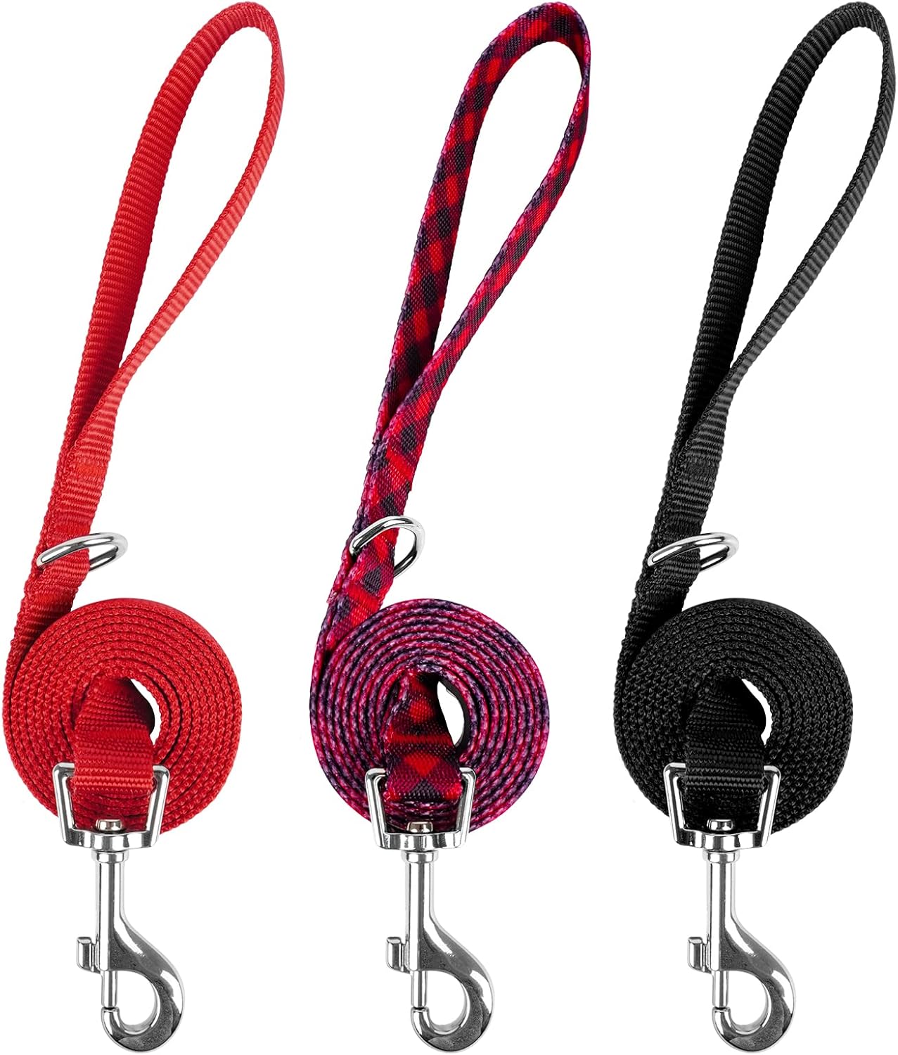 3 Pack Christmas Nylon Dog Leashes Strong & Durable  Basic Dog Leash with Easy to Use Collar Hook for Large Dogs, L (4FT,1")