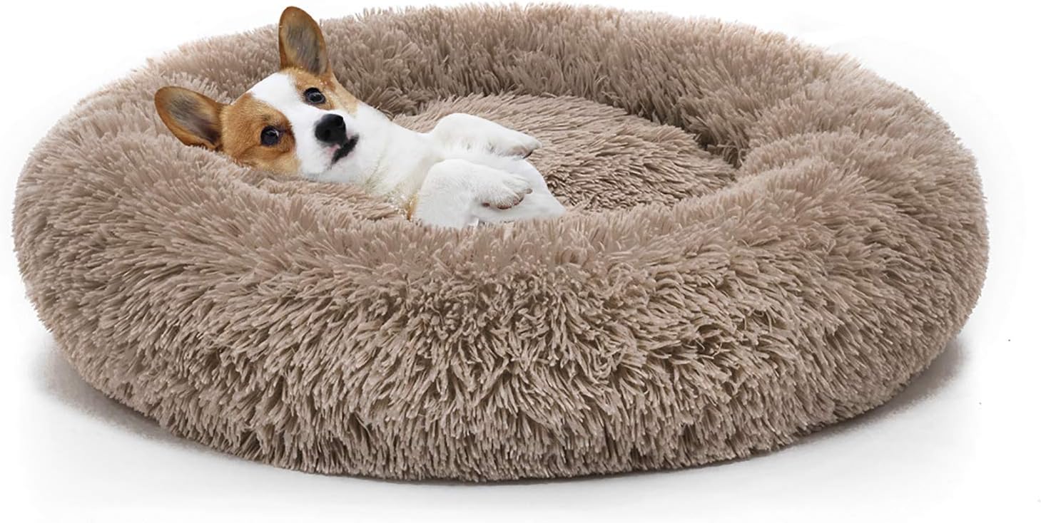 Orthopedic Dog Bed Comfortable Donut Cuddler Round Pet Beds Ultra Soft Washable Dog and Cat Cushion (20''/23''/30'') (23'', Brown)