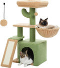 Cactus Cat Tree for Indoor Cats, 32'' Small Cat Tower Cat Condo with Sisal Scratching Ramp, Cozy Hammock and Removable Top Bed Perch for Kittens, Green