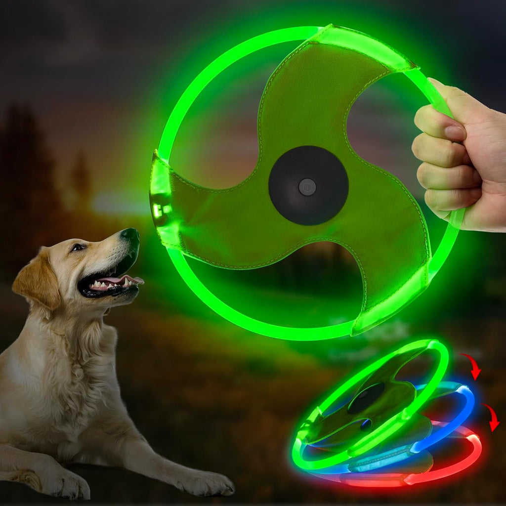 Dog Flying Disc, Rechargeable  Light Dog Flying Disc Flyer Pet Toys, Glow in The Dark Pet Toy with 3 Light Models, High Visibility Lighted Pet Training Throwing Playing for Exercise