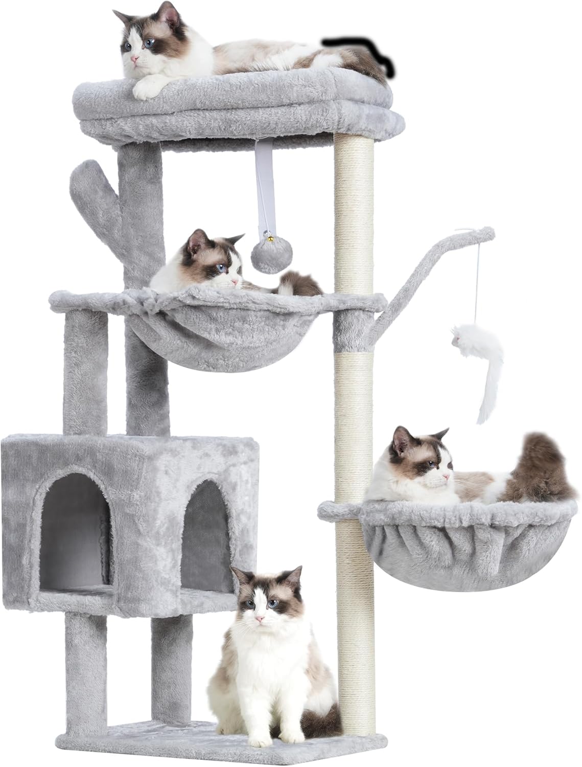 Cat Tree, 39.4 Inches Tower Condo with Scratching Post, Cat Tower for Indoor Cats, Fully Wrapped Sisal Pole, Soft Platform, 2 Baskets and Dangling Toy, Light Gray