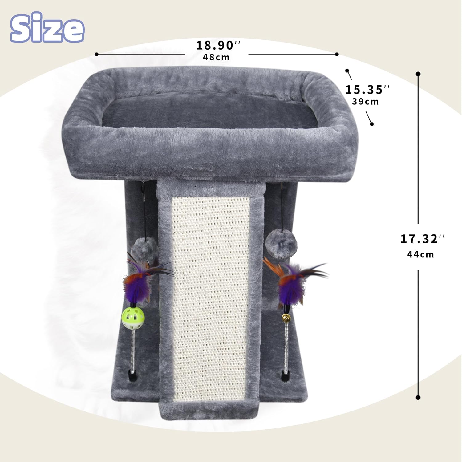 Cat Tree Tower with Cat Scratching Post for Indoor Cats, Activity Centre Climbing Tree with Scratching Board and Playful Toy Balls, Grey