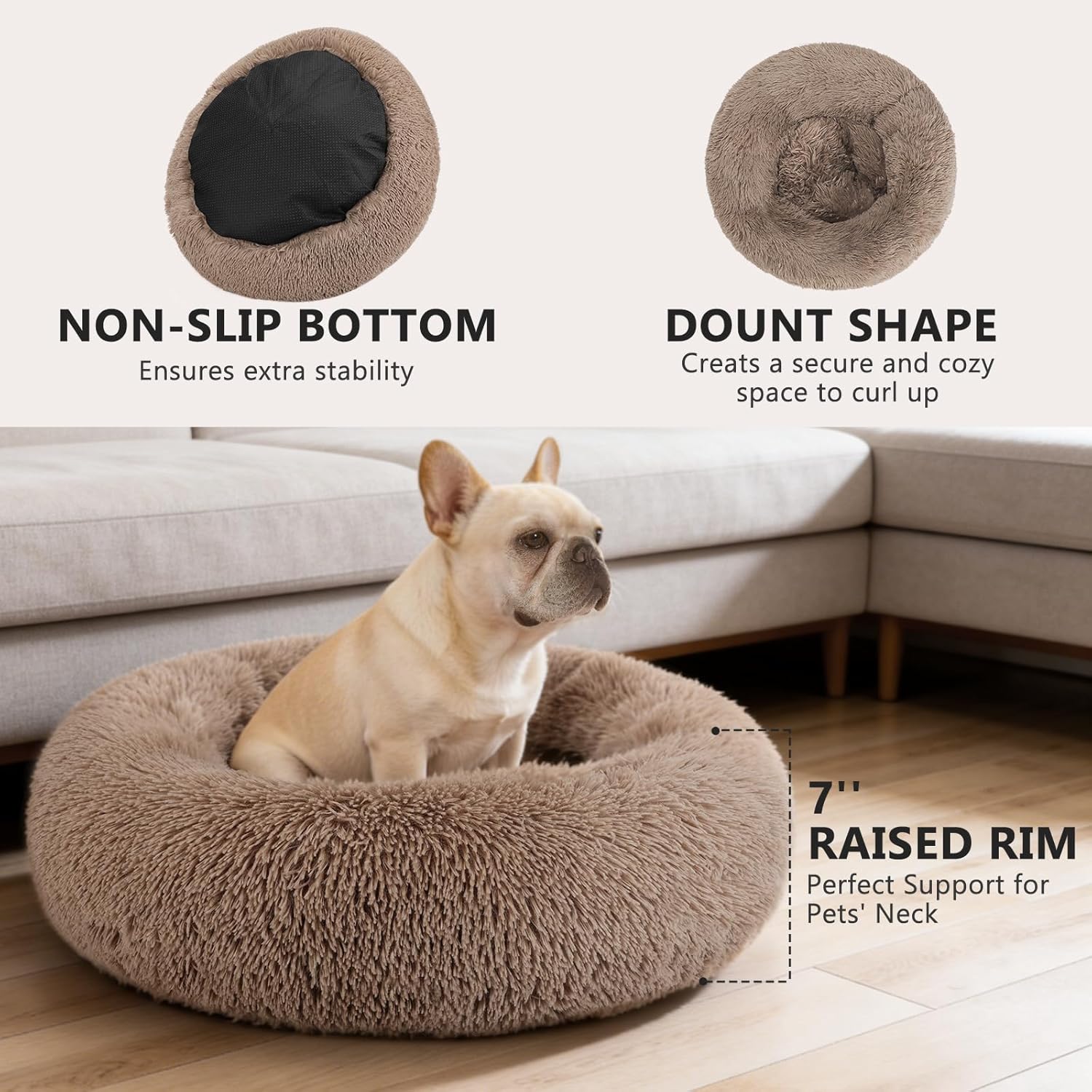 Orthopedic Dog Bed Comfortable Donut Cuddler Round Pet Beds Ultra Soft Washable Dog and Cat Cushion (20''/23''/30'') (23'', Brown)