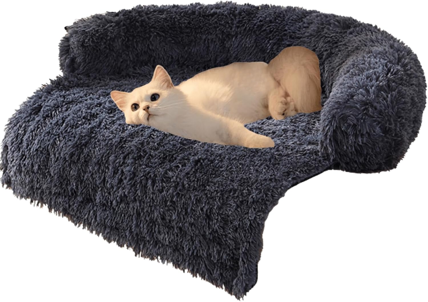 Calming Dog Bed Fluffy Plush Dog Mat for Furniture Protector with Removable Washable Cover for Large Medium Small Dogs and Cats,Detachable and Washable (Dark Grey,Medium)
