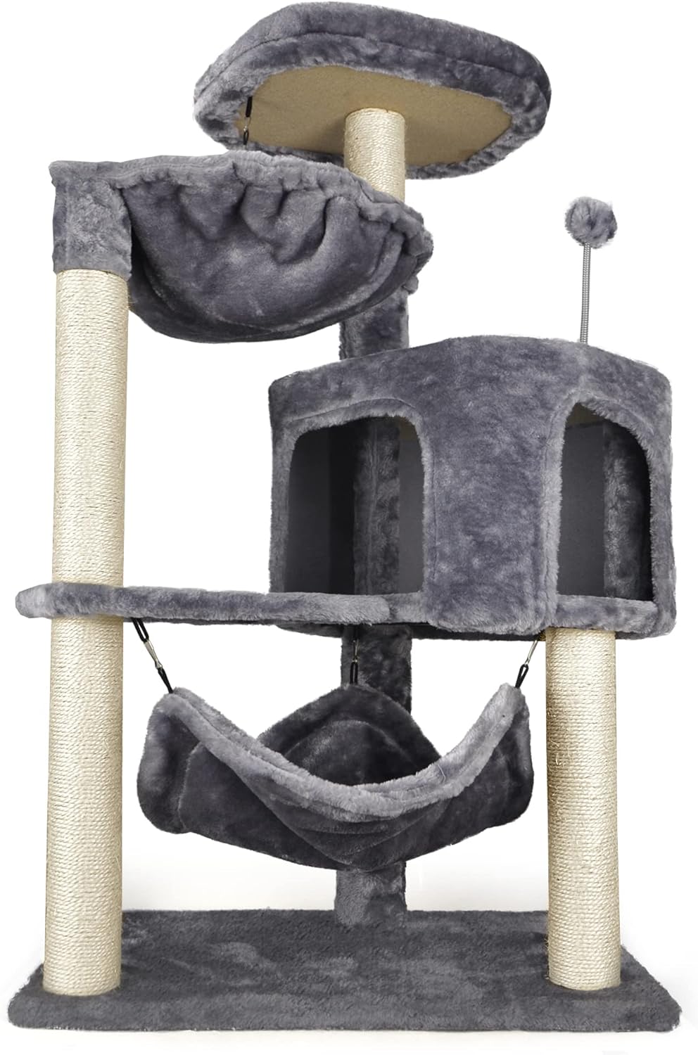 Cat Tree with Cat Condo and Big Hammock, Grey