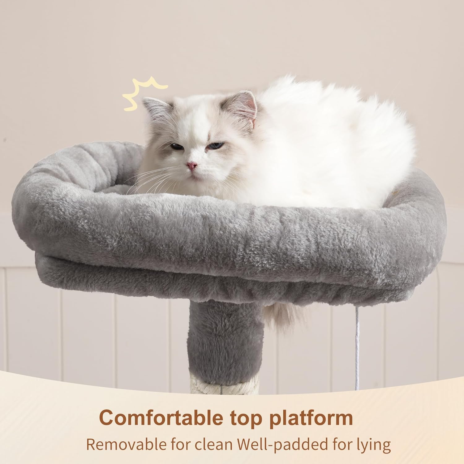 Cat Tree with Toy, Cat Tower Condo for Indoor Cats, Cat House with Padded Plush Perch, Cozy Hammock and Sisal Scratching Posts, Light Gray