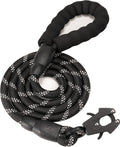 2/4/5/6FT Dog Leash, Heavy Duty Rope Leashes, Reflective Nylon Pet Lead with Aluminum Quick Release/Locking Tactical Frog Clip for Small Medium and Large Dogs, Black, 1/2 inch