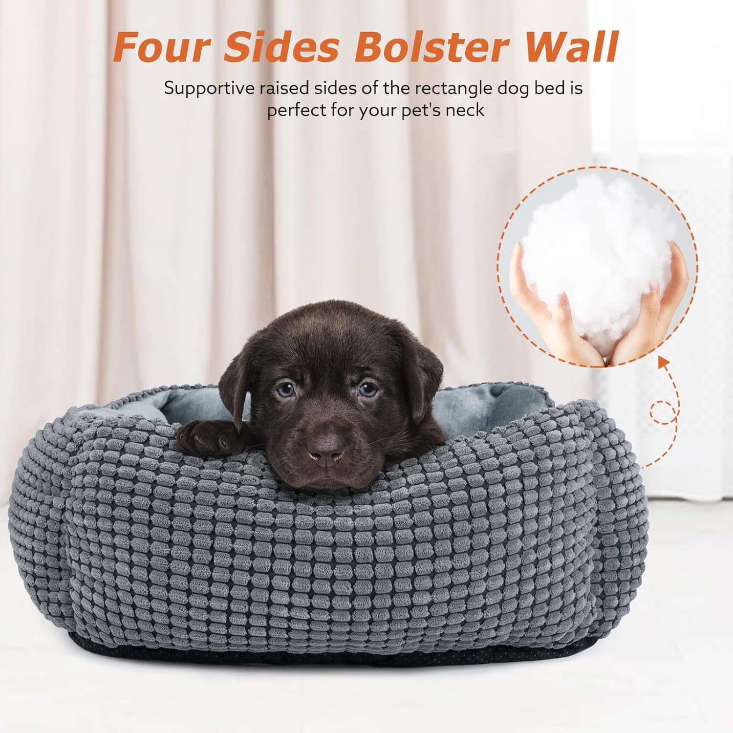 Dog Bed for Large Medium Small Dogs, Rectangle Washable Sleeping Puppy Bed, Soft Calming Cat Beds for Indoor Cats, Orthopedic Pet Sofa Bed, Anti-Slip Bottom with Multiple Size (20'', Grey)