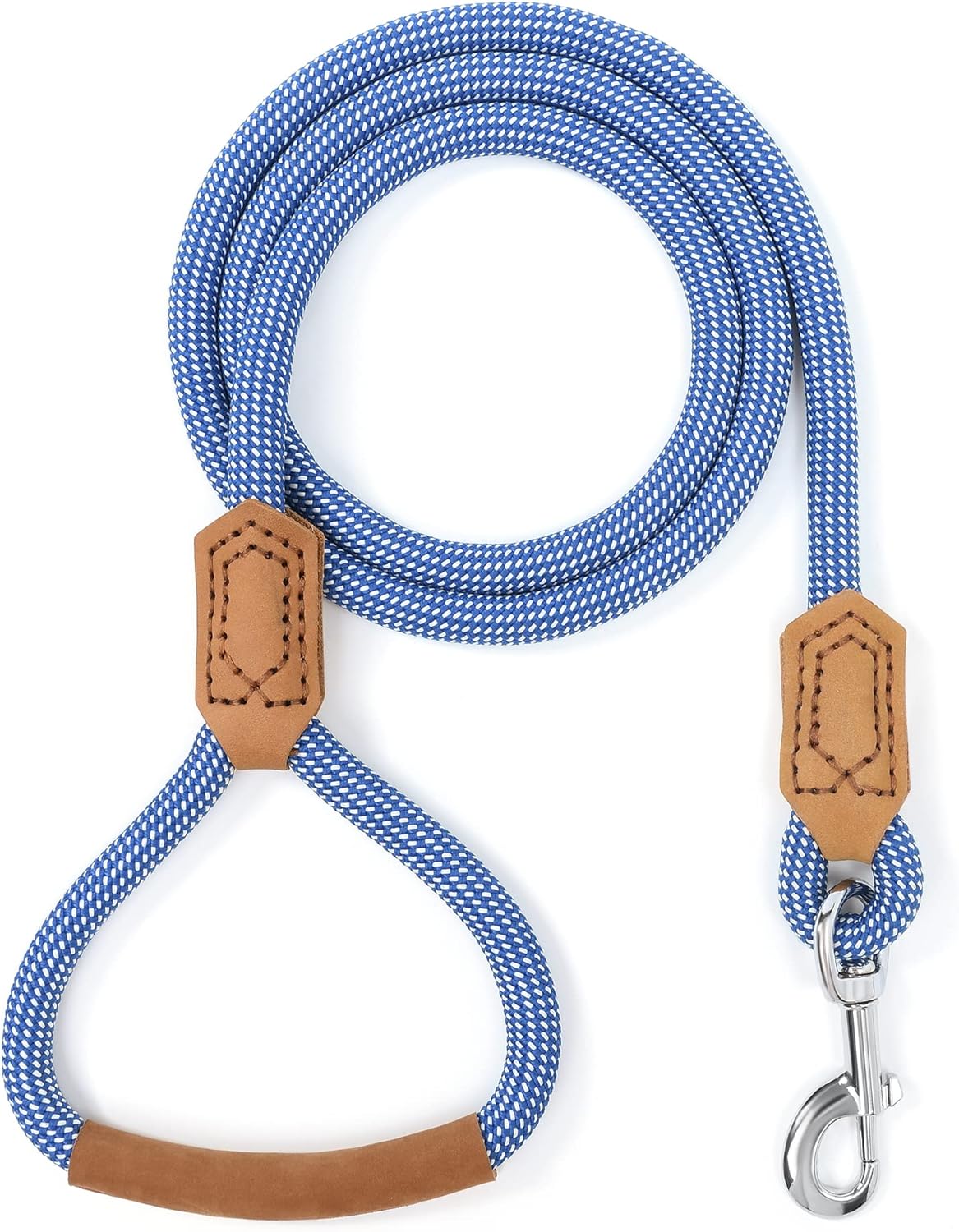 | Premium Leather Dog Leash | Strong Rope Leash | Leather Handle | Zinc Alloy Strong Clasp | Small Medium Large Dogs | 4/5/6 Feet(Blue White, 48 Inch (Pack of 1))
