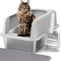 Stainless Steel Cat Litter Box with Lid, 20" L x 14.2" W x 11.8" H, Extra Large Litter Box for Big Cats with High Sided, Anti-Urine Leakage, Easy Cleaning, Include Cat Mat and Scoop