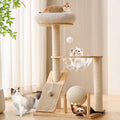 Solid Wood Cat Tree Tower with Scratching Post, 37.8 Inches Tall Cat Towers with Scratching Board and Scratcher Ball, Modern Cat Tower With Space Capsule and Removable Top Bed for Indoor Cats.