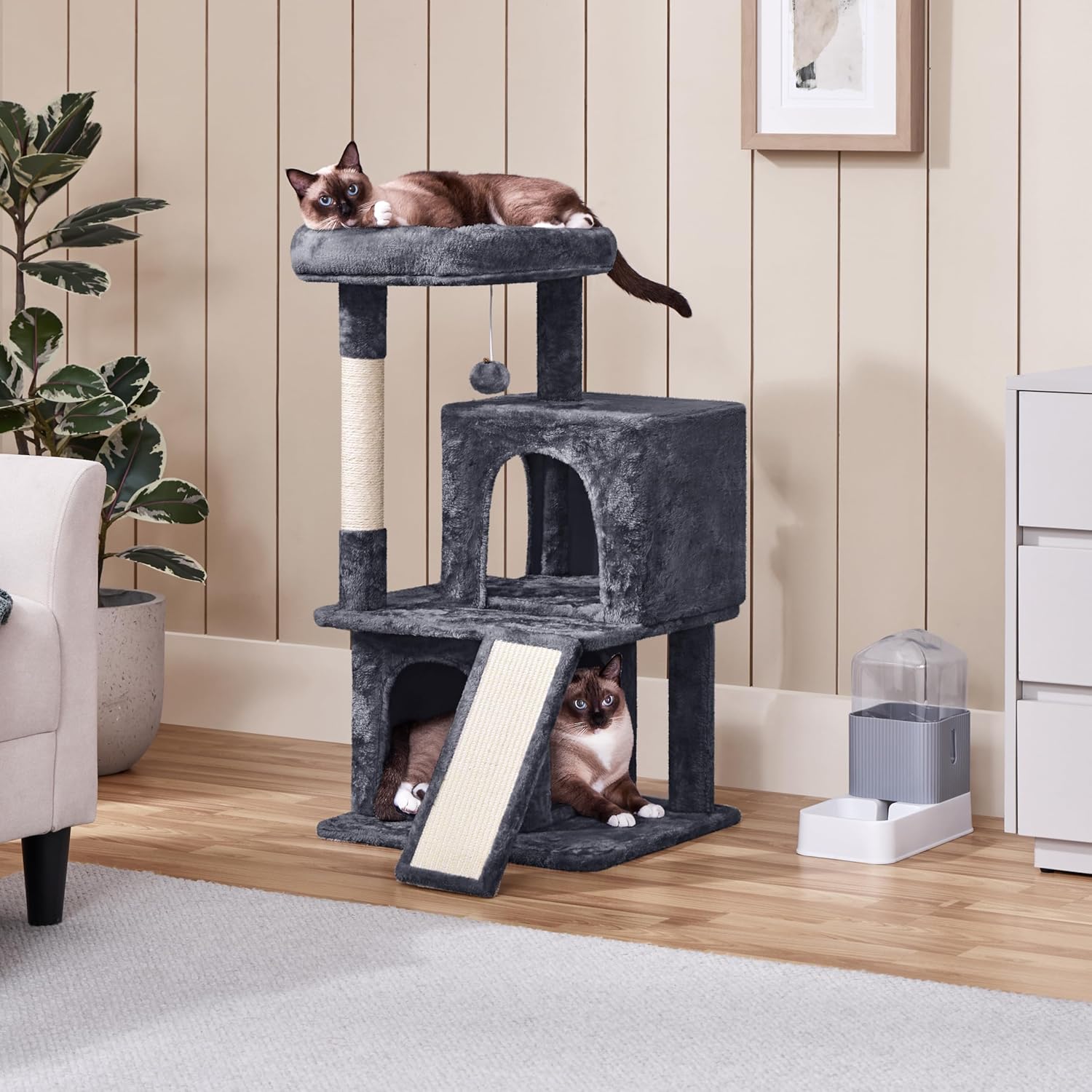 Cat Tree for Indoor Pets, 36in Tower Condo w/Extra Large Perch, Scratching Posts, Board, Dangling Ball, Play Structure for Kittens & Adult Cats