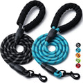 2 Pack Dog Leash, 4/5//6 FT Heavy Duty Nylon Rope Pet Leashes with Comfortable Padded Handle, Reflective Dog Leashes for Small Medium and Large Dogs (6FT-1/2,Black/Blue)